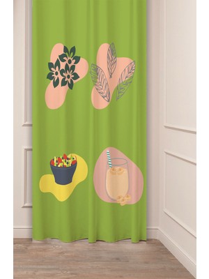 Greendecor Bohem Vazo Çiçek Yaprak Desenli Özel Tasarım Dijital Baskılı (Tek Kanat) Soft Modern Şık Fon Perde