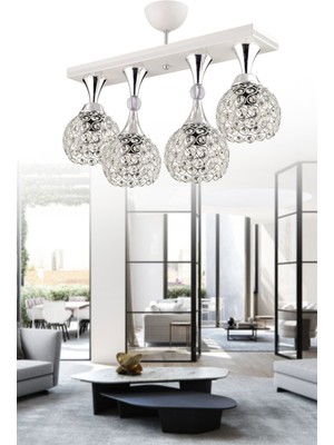 Normadia 4'lü Kristal Top Set, Beyaz ve Krom Detaylar, Şık ve Modern Tasarım