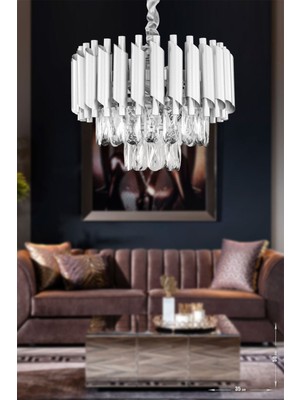 Normadia Şık 35'lik Prizma Kesim Kristal Avize, Gümüş-Yaldız, Lüks Tasarım