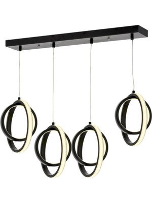 Normadia Modern Siyah Sıralı 4 Lü LED Avize, Şık ve Parlak Aydınlatma