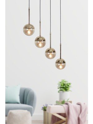 Normadia Şık Gold-Siyah Metal ve Bal Rengi Camlı Lüks Sarkıt Avize