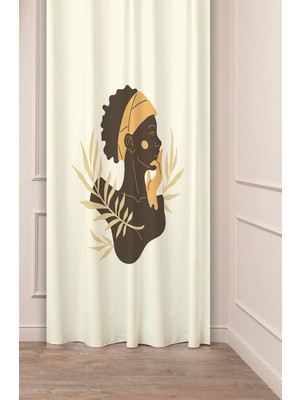 Greendecor Bohem Afrika Model Yaprak Antik Desenli Özel Tasarım Dijital Baskılı (Tek Kanat) Modern Fon Perde
