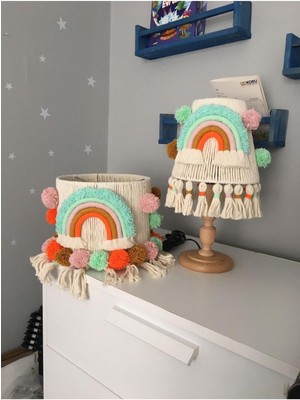 Normadia Bebek ve Çocuk Odası Makrome Avize Abajur Seti, Şık ve Doğal Tasarım