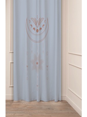 Greendecor Mandala Ay Yıldız Pastel Soft Sade Özel Tasarım Dijital Baskılı (Tek Kanat) Modern Şık Fon Perde