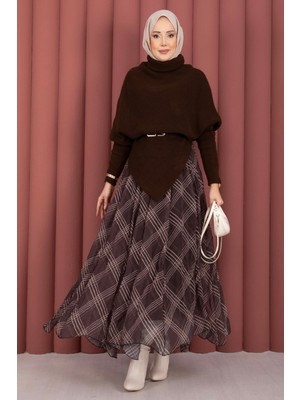 Mo Balıkçı Yaka Asimetrik Triko Kazak Kahve