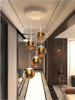 Normadia Bal Renkli 5’li Glop Camlı Sarkıt Top Avize, Modern ve Şık Tasarım