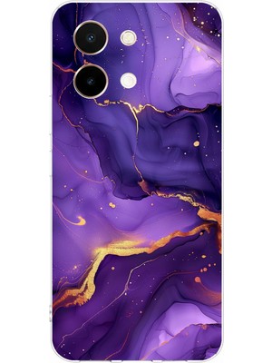 TechTree Vivo Y28 Uyumlu Ametist Taşı Mor Mermer Baskılı Silikon Kılıf