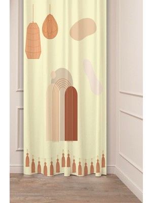 Greendecor Bohem Çiçek Lamba Geometrik Desenli Özel Tasarım Dijital Baskılı (Tek Kanat) Modern Şık Fon Perde