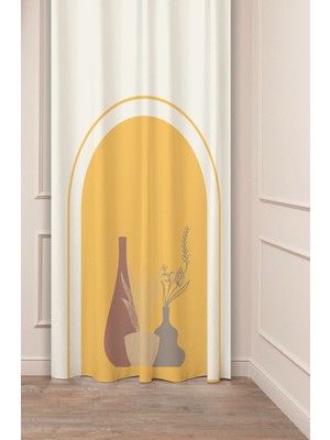 Greendecor Bohem Vazo Yaprak Mandala Desenli Özel Tasarım Soft Dijital Baskılı (Tek Kanat) Modern Şık Fon Perde