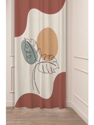 Greendecor Yaprak Bohem Desenli Dijital Baskılı Fon Perde (Tek Kanat) Güneş Tasarımlı Soft Renkli Fon Perde