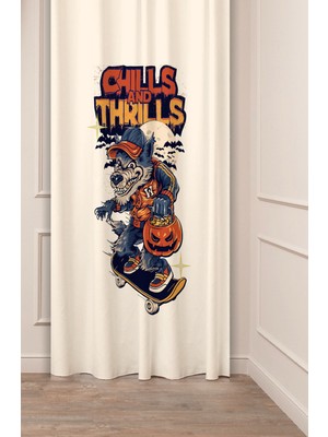 Greendecor Chills Thrills Kurt Bej Krem Desenli Özel Tasarım Dijital Baskılı (Tek Kanat) Modern Şık Fon Perde