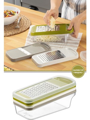 Mutfak Köşesi Sharpio Pro Rende Seti – 3 Başlık ve Hazneli Kapaklı Tasarım