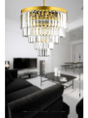 Normadia Şık 45 cm Kristal Cam Avize, Sari Yaldız Detaylı, Modern ve Zarif Tasarım