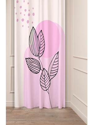 Greendecor Yaprak Grafik Bohem Minimalist Bej Krem Desenli Özel Tasarım Dijital Baskılı (Tek Kanat) Fon Perde