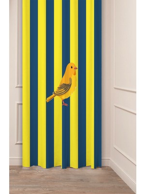 Greendecor Sarı Lacivert Kanarya Özel Tasarım Desenli Dijital Baskılı (Tek Kanat) Çocuk Odası Modern Fon Perde
