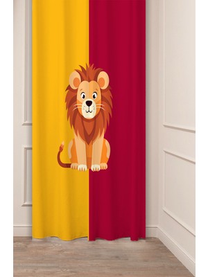 Greendecor Sarı Kırmızı Aslan Özel Tasarım Desenli Dijital Baskılı (Tek Kanat) Çocuk Odası Modern Fon Perde