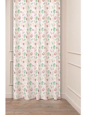 Greendecor Çiçekler Yaprak Papatya Pastel Bohem Özel Tasarım Dijital Baskılı (Tek Kanat) Bej Krem Şık Fon Perde