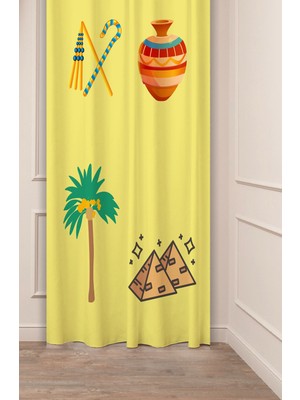 Greendecor Vazo Etnik Mısır Tarih Antika Desenli Özel Tasarım Dijital Baskılı (Tek Kanat) Modern Şık Fon Perde