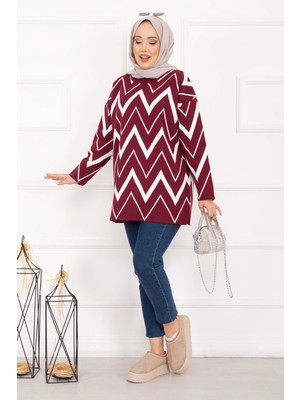 RAF Lavin Zikzak Desen Triko Kazak Bordo