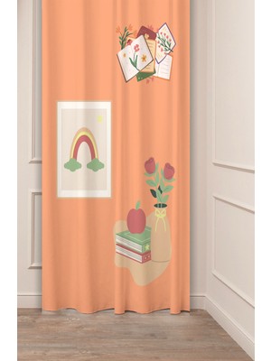 Greendecor Bohem Vazo Çiçek Yaprak Desenli Özel Tasarım Dijital Baskılı (Tek Kanat) Soft Modern Şık Fon Perde