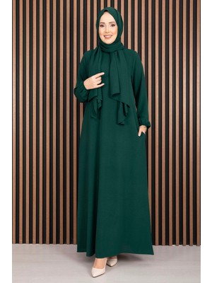 DF Elbise & Uyumlu Şal Tesettür İkili Kombin Zümrüt