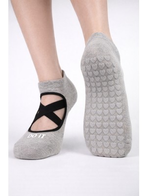 Carnaval Socks Gri Melanj Renkli Pilates & Yoga Silikonlu Kazymaz Tabanlı Patik Çorap
