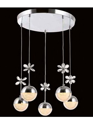 Normadia Modern Krom 5'li Sarkıt Kristal Toplu Kelebekli LED Avize
