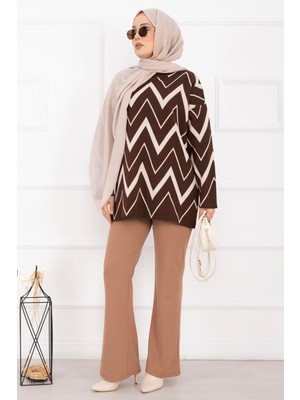 RAF Lavin Zikzak Desen Triko Kazak Kahve