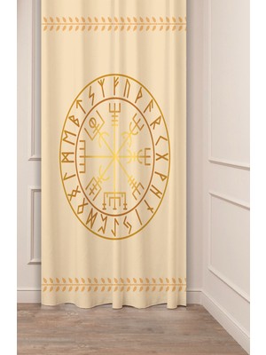 Greendecor Burç Sayı Etnik Mısır Tarih Antika Altın Desenli Özel Tasarım Dijital Baskılı (Tek Kanat) Fon Perde