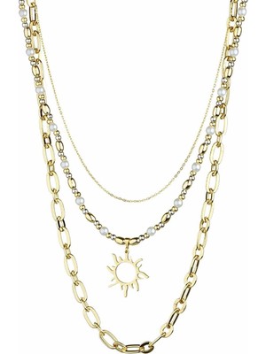 Klips Toptan Güneş Objeli Üçlü Kombin Kolye