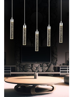 Normadia Şık 5'li Sıralı Krom Kaplama 72W LED Modern Oturma ve Yemek Masası Ürünü