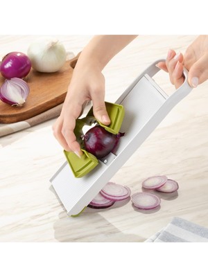 Mutfak Köşesi Flat Ayarlanabilir Mandolin Dilimleyici, 3 Kademeli Rende Tutma Aparatlı Sebze ve Meyve Dilimleyici