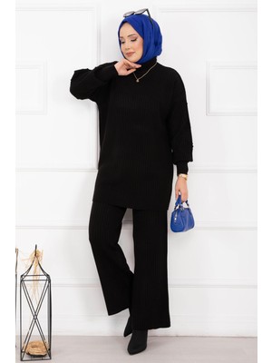 RAF Balıkçı Yaka Fitilli Triko İkili Takım Siyah