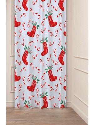 Greendecor Yılbaşı Çam Ağacı Noel Ağacı Kar Yeni Yıl Christmas Desenli Özel Tasarımlı Dijital Baskılı Fon Perde