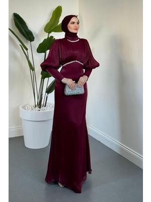 Merven Akyüz Ombrella Balon Kol Jan Jan Kumaş Abiye Mürdüm