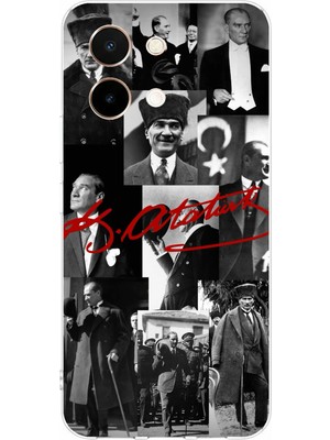 TechTree Vivo Y28 Uyumlu Kırmızı Mustafa Kemal Atatürk Imza Baskılı Silikon Kılıf