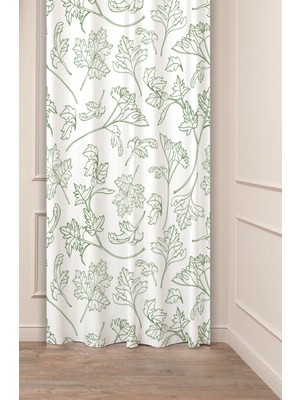 Greendecor Yaprak Yeşil Desenli Özel Tasarım Dijital Baskılı (Tek Kanat) Modern Şık Fon Perde