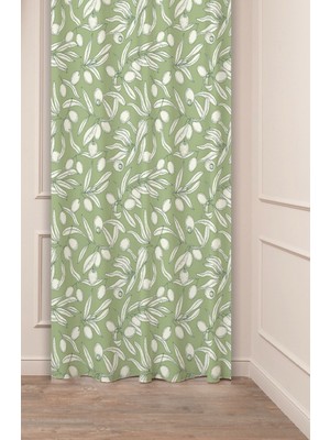 Greendecor Zeytin Olive Yaprak Yeşil Bereket Bohem Desenli Özel Tasarım Dijital Baskılı (Tek Kanat) Fon Perde