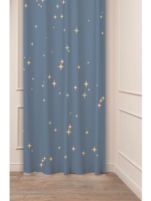 Greendecor Yıldız Gece Renkli Bohem Pastel Desenli Özel Tasarım Dijital Baskılı (Tek Kanat)Modern Şık Fon Perde