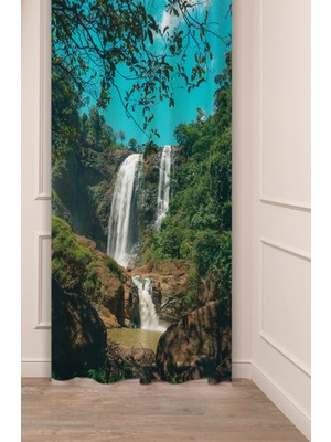 Greendecor Şelale Doğa Orman Ağaç Tabiat Manzara Özel Tasarım Dijital Baskılı (Tek Kanat) Modern Şık Fon Perde