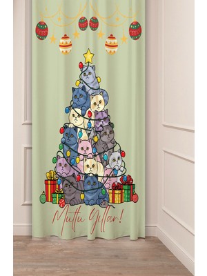 Greendecor Yılbaşı Çam Ağacı Noel Ağacı Kar Yeni Yıl Christmas Desenli Özel Tasarımlı Dijital Baskılı Fon Perde