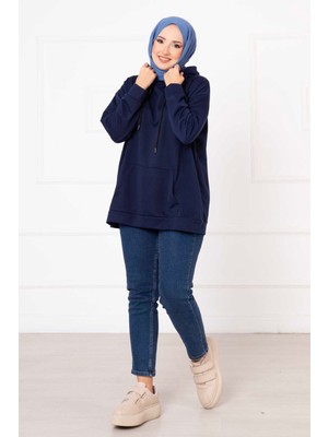 Cvn Kanguru Cepli Tesettür Sweatshirt Lacivert