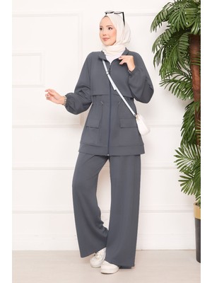 Md Beli Ayarlanabilir Cep Detaylı Tesettür İkili Takım Antrasit