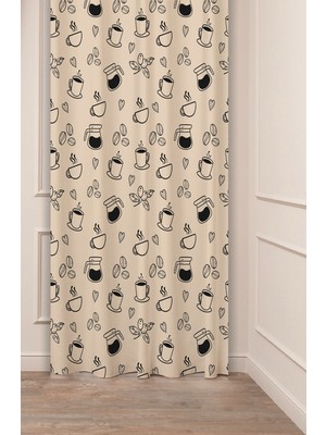 Greendecor Coffe Time Espresso Latte Kahve Zamanı Bohem Desenli Özel Tasarım Dijital Baskılı Şık Tarz Fon Perde