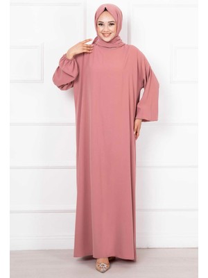 Md Tesettür Şallı Fermuarlı Namaz Elbisesi Gülkurusu