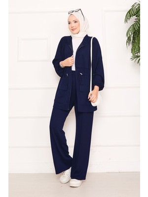 Md Beli Ayarlanabilir Cep Detaylı Tesettür İkili Takım Lacivert
