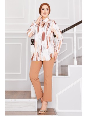 Md Saten Desenli Tunik Kahve