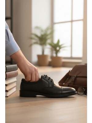 Enoch Hakiki Deri Siyah Ortopedik Burun Dikişli Erkek Baba Ayakkabısı