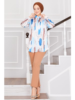 Md Saten Desenli Tunik İndigo