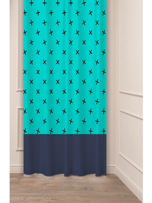 Greendecor Geometrik Çizgi Şekiller Özel Tasarım Desenli Dijital Baskılı (Tek Kanat) Modern Şık Fon Perde